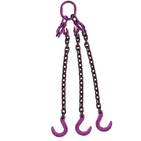 1/2" x 10' - Adjustable 3 Leg Chain Sling w/ Foundry Hooks - Grade 100